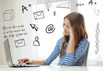 Image showing teenage gitl with laptop computer at home