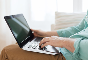 Image showing close up of man working with laptop at home