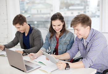 Image showing students with laptop, notebooks and tablet pc