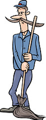 Image showing janitor man with broom cartoon illustration