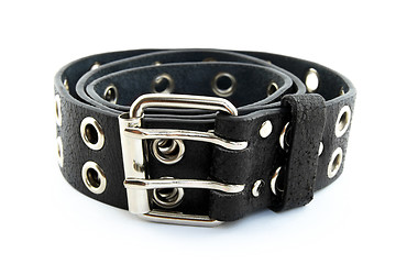 Image showing Black studded leather belt with metal buckle