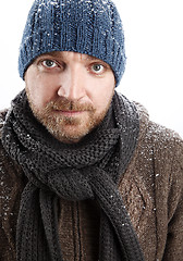 Image showing Portrait of an attractive man in the snow