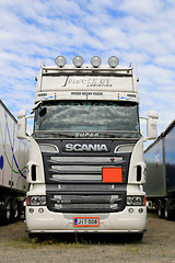 Image showing White Super Scania V8 Heavy Truck in a Show