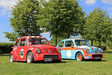 Image showing Two Fiat Abarth Racing Cars in a Park