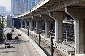 Image showing Freeway Overpasses and Train Tracks 