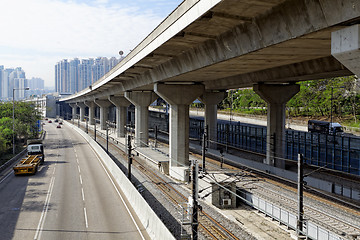 Image showing Freeway Overpasses and Train Tracks 