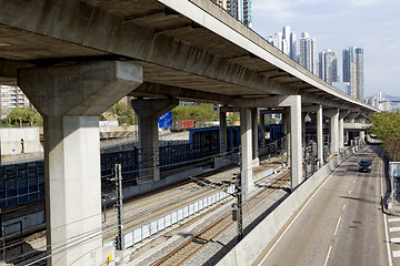 Image showing Freeway Overpasses and Train Tracks 