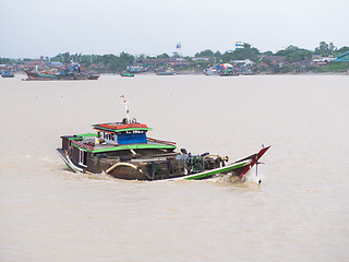 Image showing Cargo vessel on Yangon River