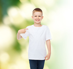 Image showing smiling little boy in white blank t-shirt