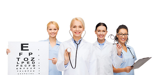 Image showing smiling female eye doctors and nurses