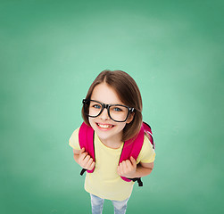 Image showing happy smiling teenage girl in eyeglasses with bag