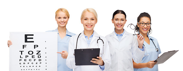 Image showing smiling female eye doctors and nurses