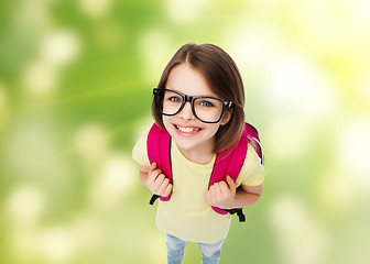 Image showing happy smiling teenage girl in eyeglasses with bag