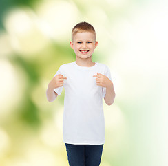 Image showing smiling little boy in white blank t-shirt