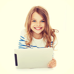 Image showing smiling student girl with tablet pc computer