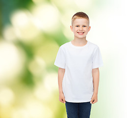 Image showing smiling little boy in white blank t-shirt