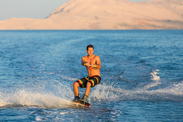 Image showing Wakeboarder in sunset.