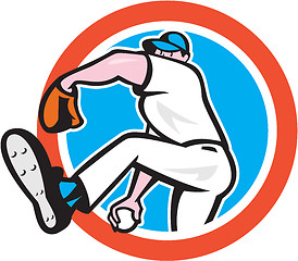 Image showing Baseball Pitcher Throwing Ball Circle Cartoon