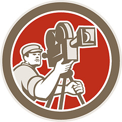 Image showing Cameraman Vintage Film Movie Camera Retro