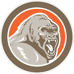 Image showing Angry Gorilla Head Circle Retro