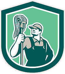 Image showing Janitor Cleaner Holding Mop Shield Retro