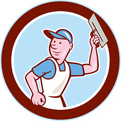 Image showing Plasterer Masonry Worker Circle Cartoon