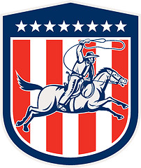 Image showing American Rodeo Cowboy Horse Lasso Shield Retro