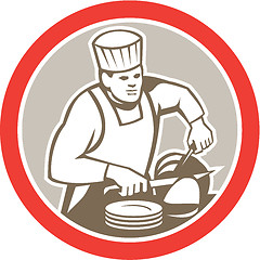 Image showing Chef Cook Slicing Meat Circle Retro