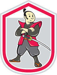 Image showing Samurai Warrior Arms Folded Shield Cartoon