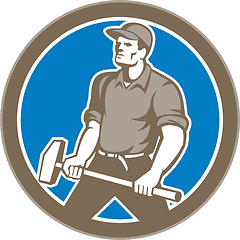 Image showing Union Worker With Sledgehammer Circle Retro