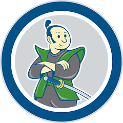 Image showing Samurai Warrior Arms Folded Circle Cartoon