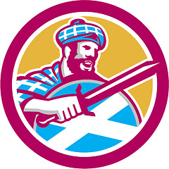 Image showing Highlander Scotsman Sword Shield Circle Retro