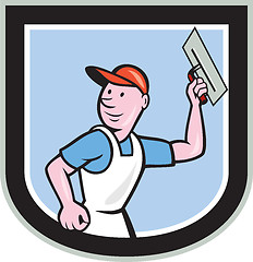 Image showing Plasterer Masonry Worker Shield Cartoon