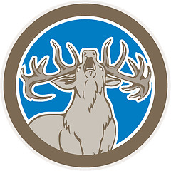 Image showing Stag Deer Roaring Circle Retro