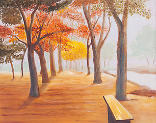 Image showing Painting showing beautiful sunny autumn day in a park