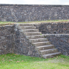 Image showing Stairs at an old castle wall