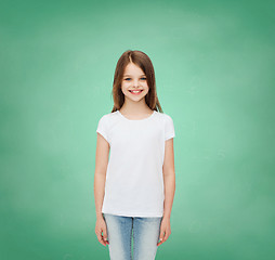 Image showing smiling little girl in white blank t-shirt