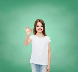 Image showing smiling little girl in white blank t-shirt