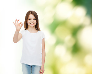 Image showing smiling little girl in white blank t-shirt