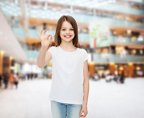 Image showing smiling little girl in white blank t-shirt