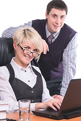 Image showing Business people work with laptop