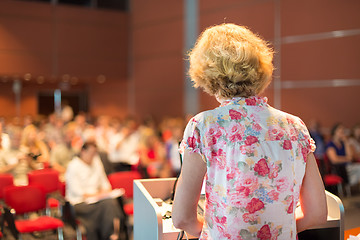 Image showing Female academic professor lecturing.