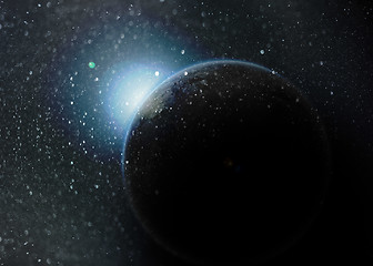 Image showing Fantasy deep space nebula with planet and stars