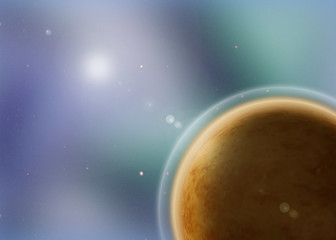 Image showing Fantasy deep space nebula with planet and stars
