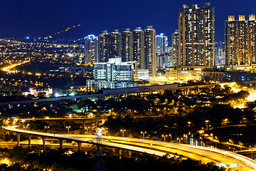 Image showing Urban downtown at sunset moment, Hong Kong