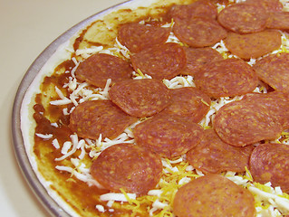 Image showing Uncooked Pepperoni Pizza