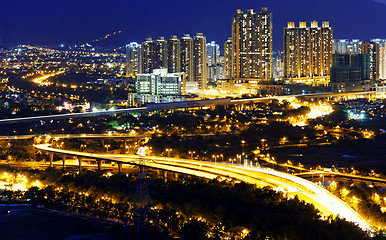 Image showing Urban downtown at sunset moment, Hong Kong