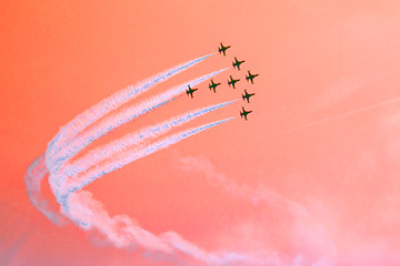 Image showing arircraft show on the blue sky