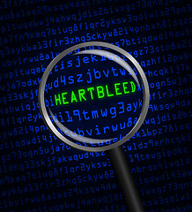 Image showing Heartbleed revealed in computer code through a magnifying glass 