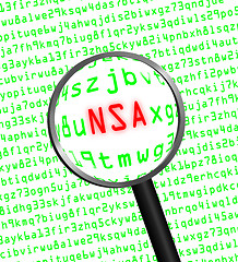 Image showing NSA revealed in computer code through a magnifying glass